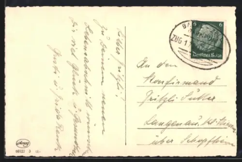 AK Bahnpoststempel Basel-Zell 1942, Zug 1720