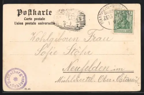 AK Bahnpoststempel Mannheim-Würzburg 1902