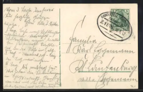 AK Bahnpoststempel Radolfzell-Sigmaringen 1912, Zug 1826