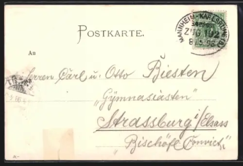 AK Bahnpoststempel Mannheim-Karlsruhe 1898, Zug 192