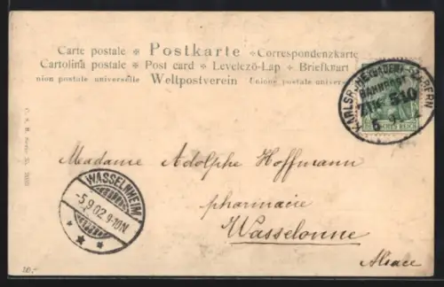 AK Bahnpoststempel Karlsruhe /Baden-Zabern 1902, Zug 510