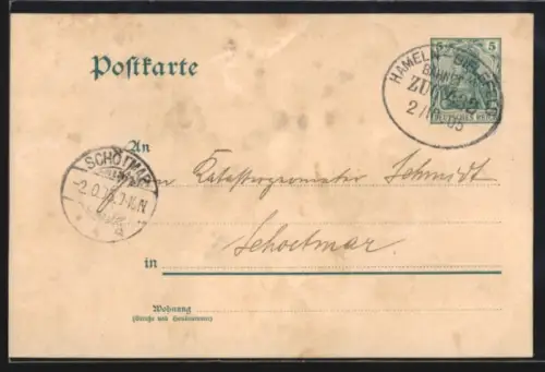 AK Bahnpoststempel Hameln-Bielefeld 1905, Zug 432