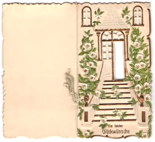 Glückwunschkarte Hauseingang im Blumenschmuck, Hochzeit