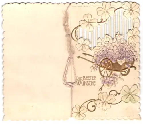 Glückwunschkarte Karren voller Veilchen, Klee, Neujahr