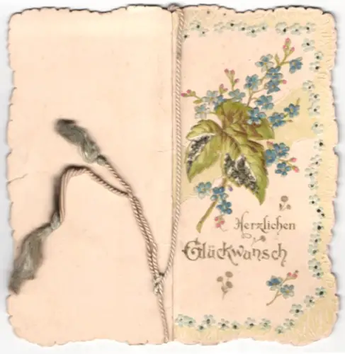 Glückwunschkarte Blaue Blüten mit grünem Blatt, Neujahr