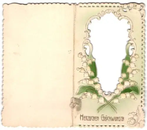 Glückwunschkarte Junge mit Priester umrahmt von Maiglöckchen