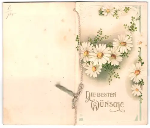 Glückwunschkarte Margeriten mit blauem Rahmen, Konfirmation