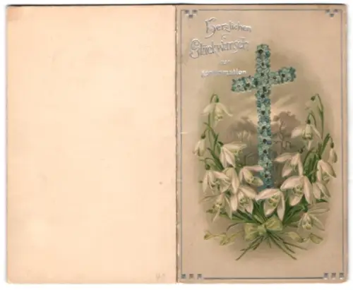 Glückwunschkarte Kreuz aus Vergissmeinnicht, Konfirmation