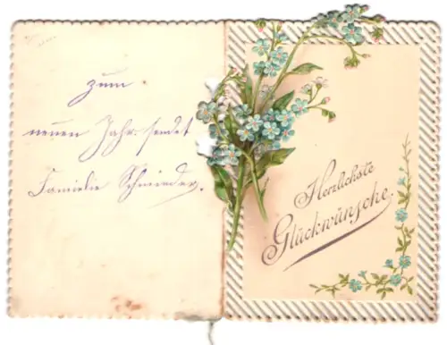 Glückwunschkarte Blaue Blüten mit Glückwünschen, Gedicht