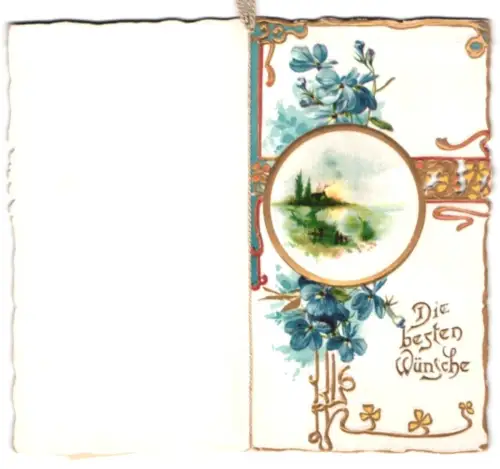 Glückwunschkarte Idyllische Uferpartie mit blauen Blüten, Geburtstag