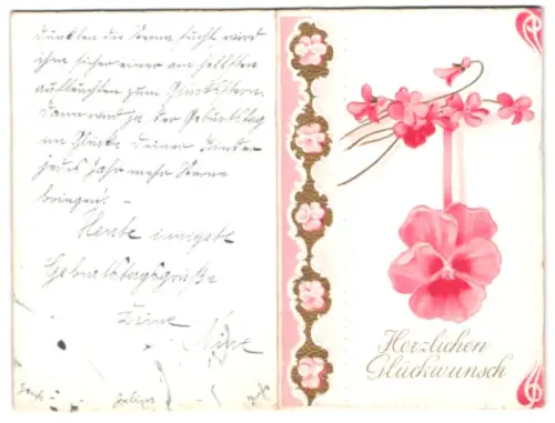 Glückwunschkarte Rosane Blüten mit goldenen Akzenten