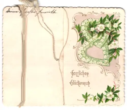 Glückwunschkarte Herzen aus weissen Blüten, Hochzeit