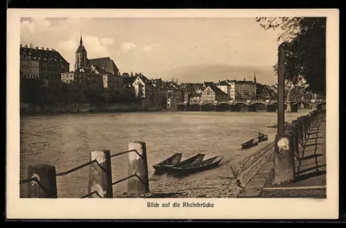 AK Basel, Blick auf die alte Rheinbrücke