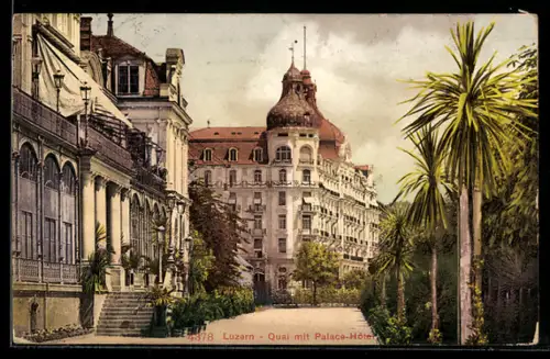 AK Luzern, Quai mit Palace-Hotel