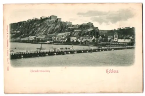 Relief-AK Koblenz, Festung Ehrenbreitenstein vom Wasser aus gesehen