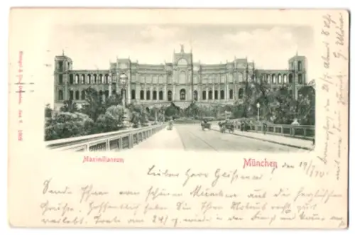 Relief-AK München, Maximilianeum mit Grünanlagen in der Aussenansicht