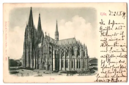 Relief-AK Köln, Dom mit Grünanlagen in der Aussenansicht