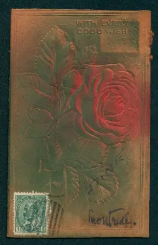 Leder-AK Detaillierte Rose mit grünen und roten Farbakzenten