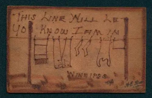 Leder-AK Winnipeg, Wäscheleine mit aufgehängster Wäsche, This line will let you know I am in