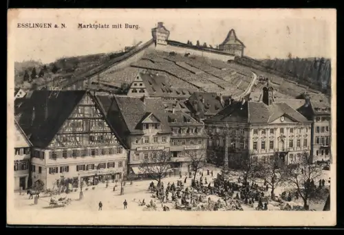 AK Esslingen a. N., Marktplatz mit Burg