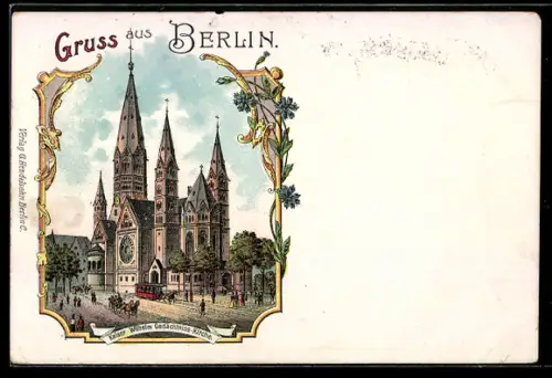 Lithographie Berlin-Charlottenburg, Kaiser Wilhelm Gedächtnis-Kirche