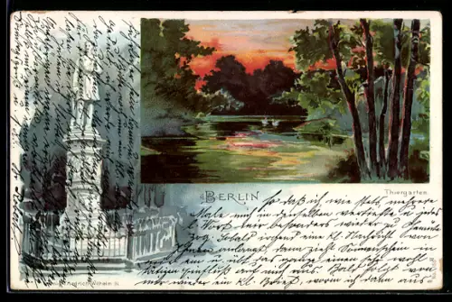 Lithographie Berlin-Tiergarten, König Friedrich Wilhelm III., Thiergarten