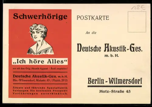 AK Berlin-Wilmersdorf, Deutsche Akustik-Ges. m. b. H., Motz-Strasse 43