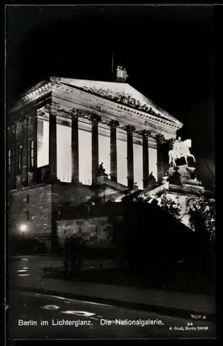 AK Berlin, Nationalgalerie bei Nacht