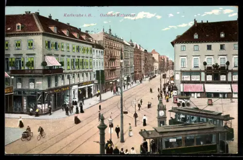 AK Karlsruhe i. B., Östliche Kaiserstrasse, Strassenbahn