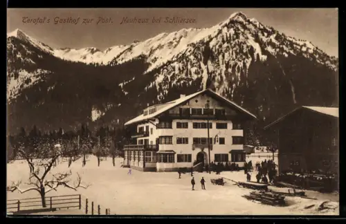 AK Neuhaus bei Schliersee, Terofals Gasthof zur Post im Winter