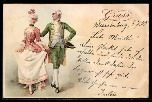 AK Elegantes Paar in höfischer Kleidung beim Tanz