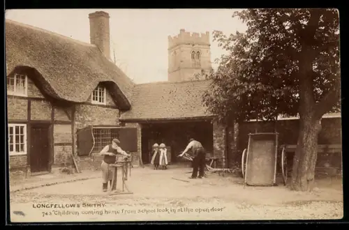 AK Schmied im Hof, Smithy, Gedichtzeile von H. W. Longfellow