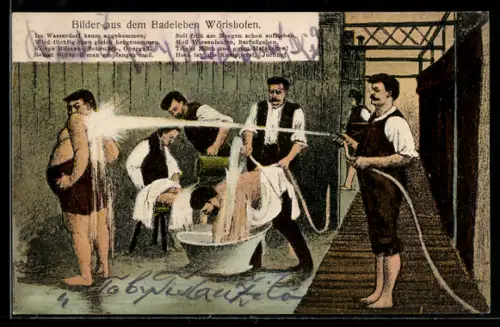 AK Wörishofen, Männer beim Baden, Badekultur
