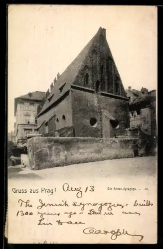 AK Prag, Altneu-Synagoge in der Aussenansicht