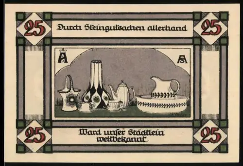 Notgeld Annaburg 1921, 25 Pfennig, Steingutwaren und Wappen mit Rosenbaum