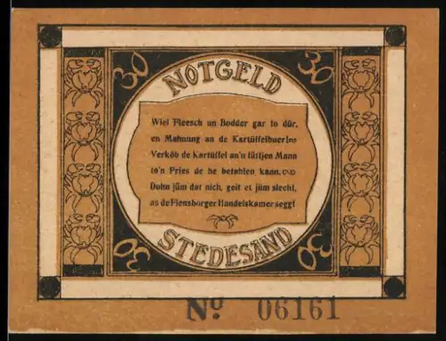 Notgeld Stedesand 1920, 30 Pfennig, Text und ländliche Szene mit Bauern und Pflug