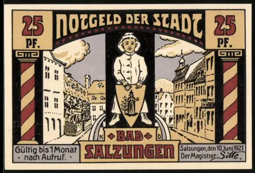 Notgeld Bad Salzungen 1921, 25 Pf, Ortsansicht und Gradierhaus