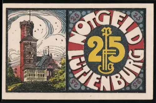 Notgeld Lütjenburg 1921, 25 Pfennig, Turm und Ortsansicht mit Kirche