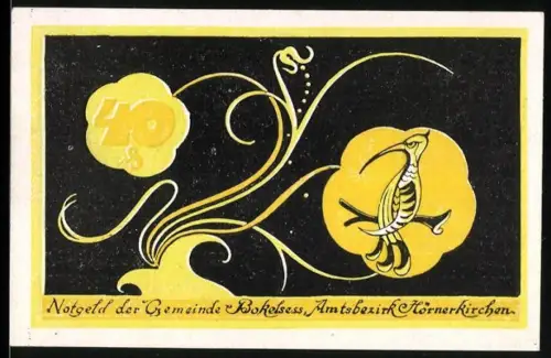 Notgeld Hörnerkirchen 1921, 40. Pf., florales Motiv und Vogelillustration