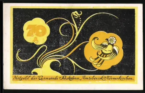 Notgeld Hörnerkirchen 1921, 70 Pfennig, florale Motive mit dekorativen Formen und Blumenornamenten