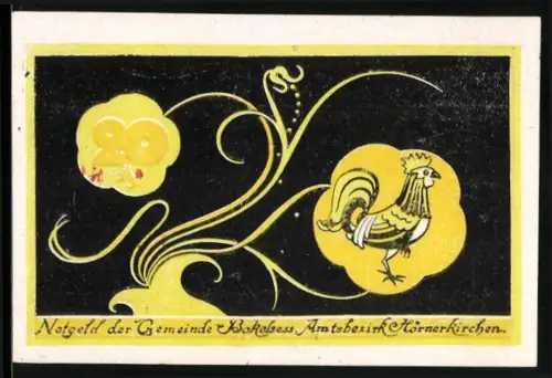 Notgeld Hörnerkirchen 1921, 20 Pfennig, Hahn und florales Muster