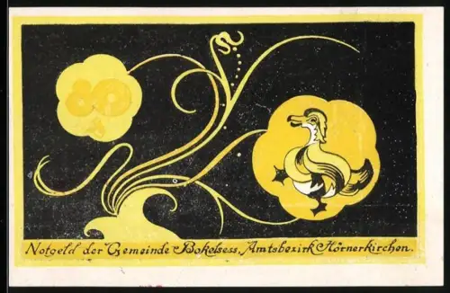 Notgeld Hörnerkirchen 1921, 80 Pf., stilisierte Ente und florale Grafik