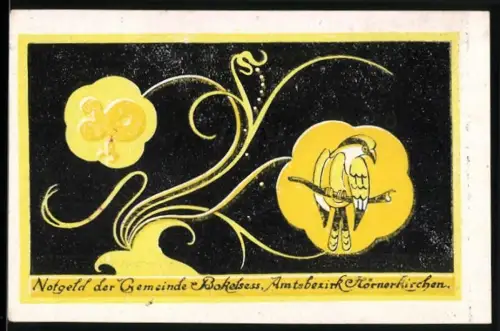 Notgeld Hörnerkirchen 1921, 30 Pfennig, stilisierte Pflanze und Vogelmotif