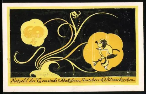 Notgeld Hörnerkirchen 1921, 60 Pfennig, florales Motiv und Vogel mit Kelch