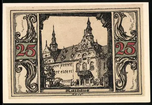 Notgeld Arnstadt 1921, 25 Pfennig, Rathaus und Wappen