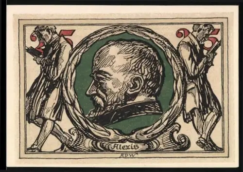 Notgeld Arnstadt 1921, 25 Pfennig, Porträt von Alexis und Adleremblem