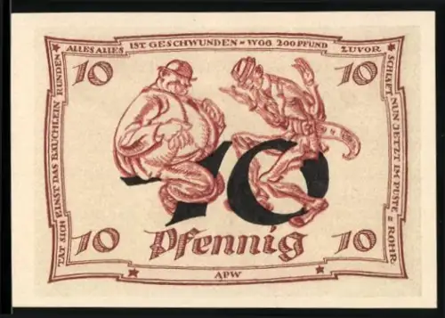 Notgeld Ulm a.d. Donau 1921, 10 Pfennig, tanzende Figuren und Adlerwappen