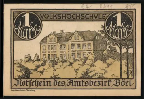 Notgeld Böel, 1 Mark, Volkshochschule, Kalands-Brüderschaft 1910