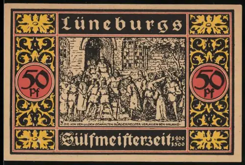 Notgeld Lüneburg 1921, 50 Pfennig, Bürgermeisterwahl und alter Kran am Hafen, 1000 Jahre Salzquelle