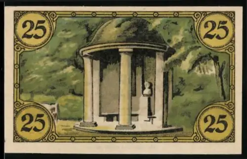 Notgeld Glogau 1920, 25 Pfennig, Pavillon und landwirtschaftliche Szenen